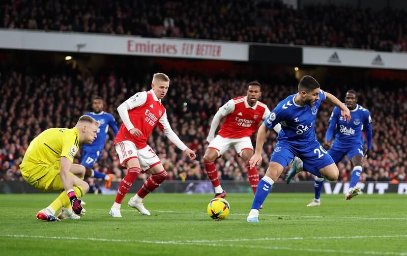ARSENAL RATINGS: Aaron Ramsdale - 9, A clean sheet for Ramsdale who did well to keep the score level following two good chances for Maupay. Made an excellent save in the last minute of the game. Getty Images