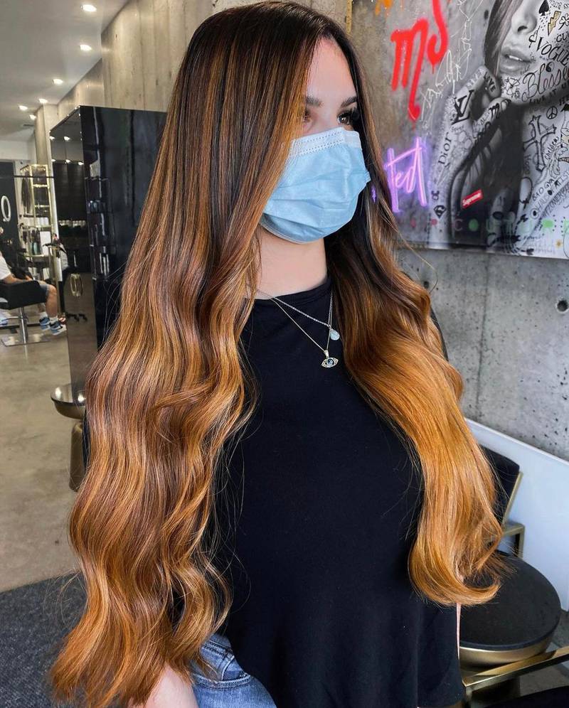 Copper balayage is a good look for longer hair. Photo: Maggie Semaan