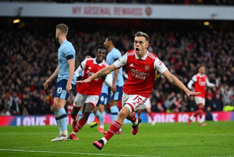 Leandro Trossard celebrates after putting Arsenal ahead. Getty
