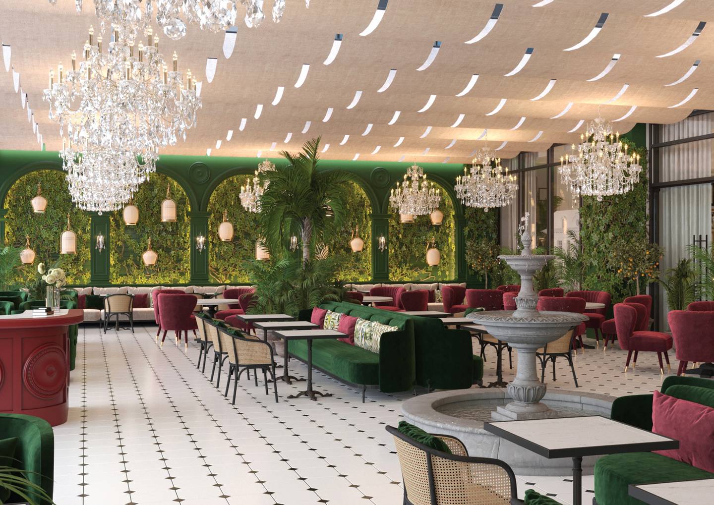 The new La Serre restaurants will be filled with lush plants and cool tones. Photo: La Serre