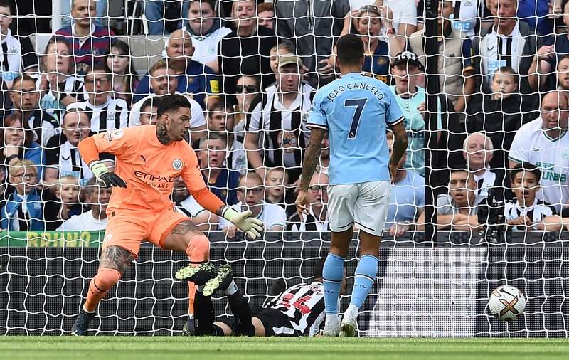 MANCHESTER CITY RATINGS: Ederson - 5, In addition to conceding three times, he was beaten to the ball by Almiron after coming out of his goal wildly, having to be bailed out by Joao Cancelo.

EPA