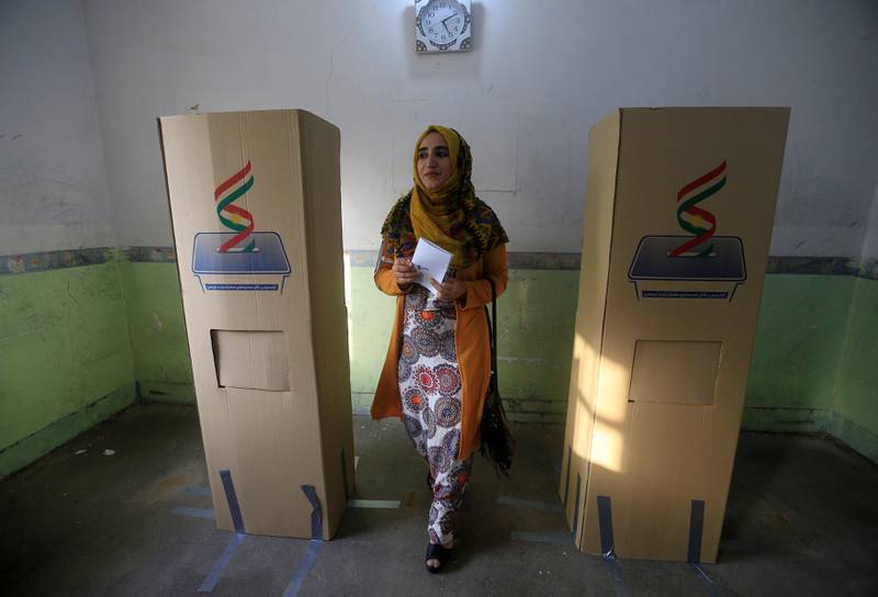 A woman casts her vote in Halabja, Iraq. Alaa Al Marjani / Reuters