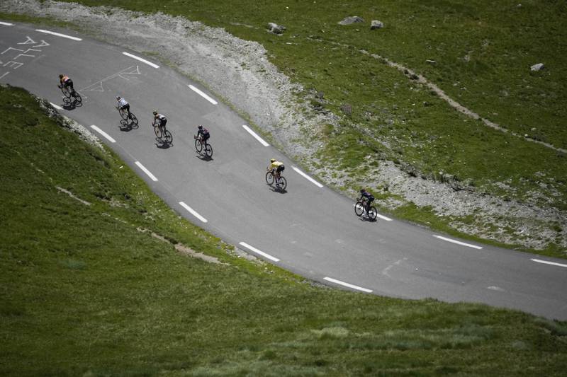 Riders speed down Tourmalet pass during the 18th stage of the Tour de France,