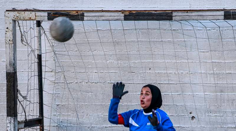 Palestinian women footballers take part in game in Gaza city. For the first time in the Gaza Strip, a football match for girls has been organised by the Algerian-Palestinian Friendship Association. 