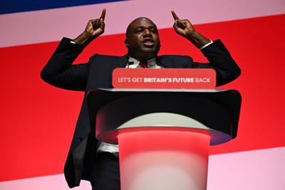 Shadow foreign secretary David Lammy addresses delegates on the second day of the annual Labour Party conference in Liverpool. AFP