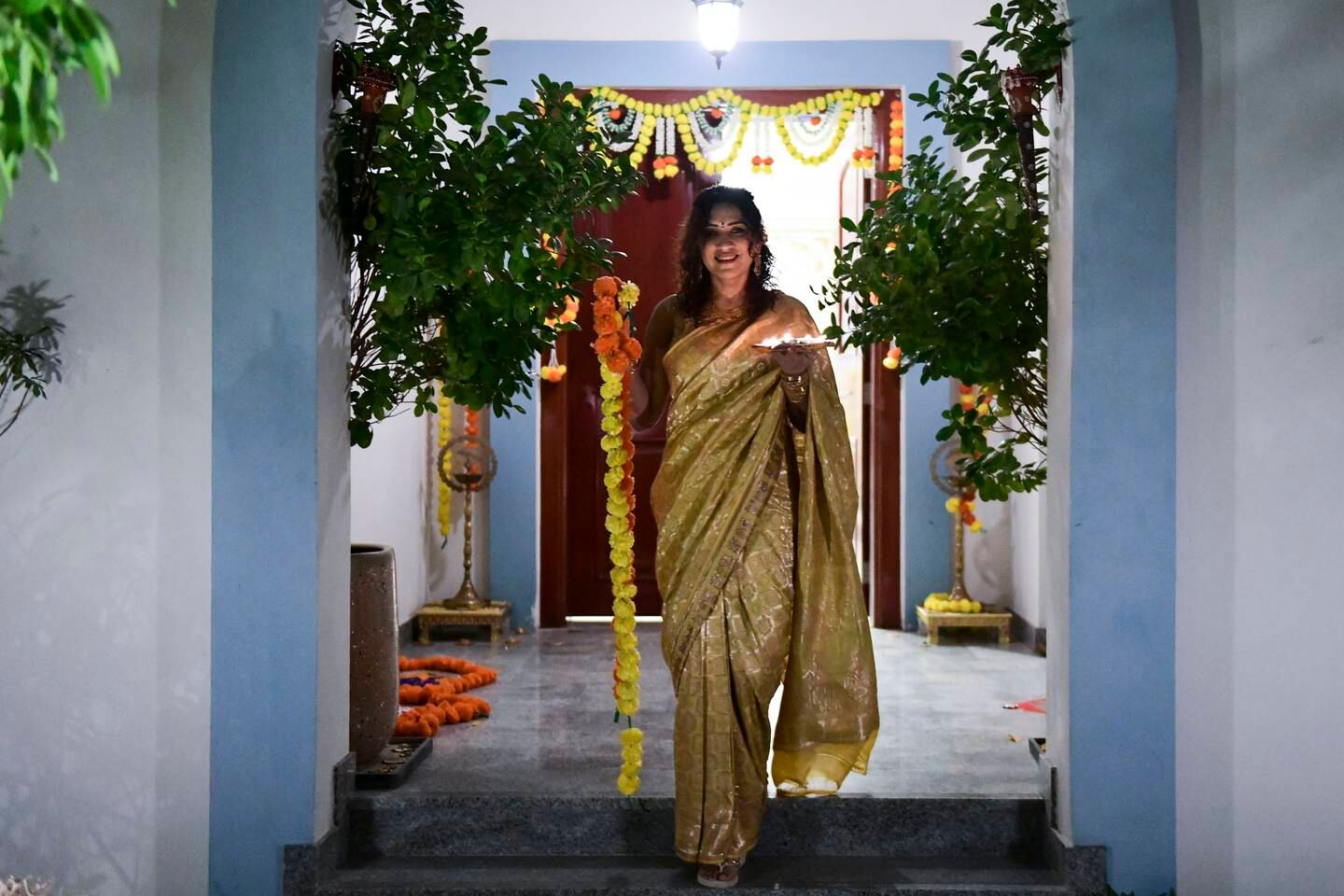 Pragati Grover getting ready for Diwali celebrations at her home in Dubai.  Khushnum Bhandari / The National