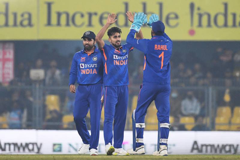 India's Umran Malik picked up three wickets against Sri Lanka. AFP