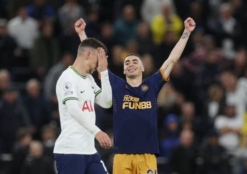 Newcastle United's Miguel Almiron celebrates victory over Tottenham on Sunday. Reuters