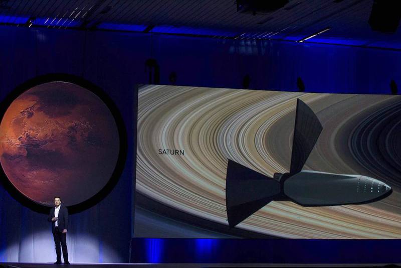 Mr Musk describes the “Interplanetary Transport System” at the 67th International Astronautical Congress in Guadalajara, Mexico. Hector-Guerrero ? AFP