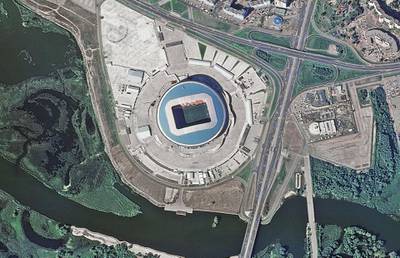 A picture taken from the International Space Station (ISS) shows the Kazan Arena, which will host matches of the 2018 FIFA World Cup in Kazan, Russia. Reuters