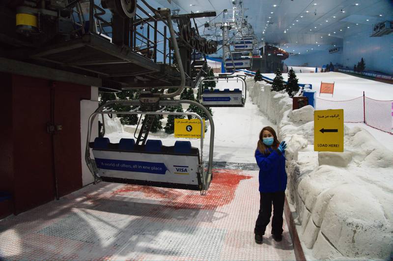 The ski lift at Ski Dubai inside the Mall of the Emirates. With its 22,500 square metres of skiiing, the centre is arguably one of the Gulf region's most eye-catching and unexpected attractions. Photo: AP