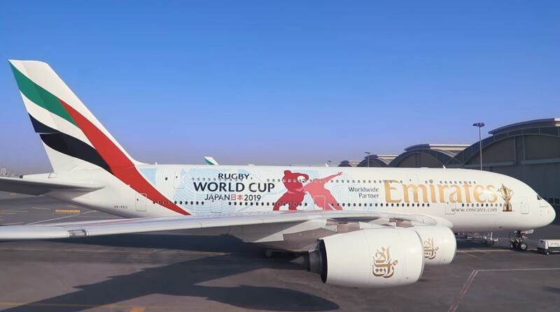 The Rugby World Cup special livery on Emirates' A380. Courtesy Emirates