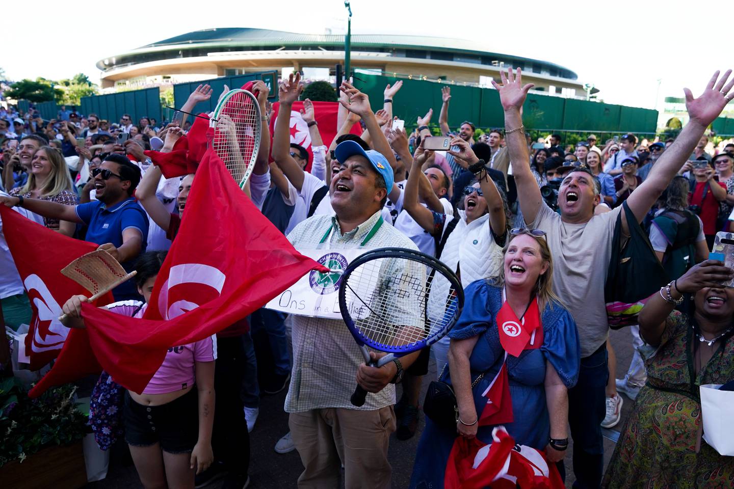 Ons Jabeur's Tunisian supporters at the All England Club. PA