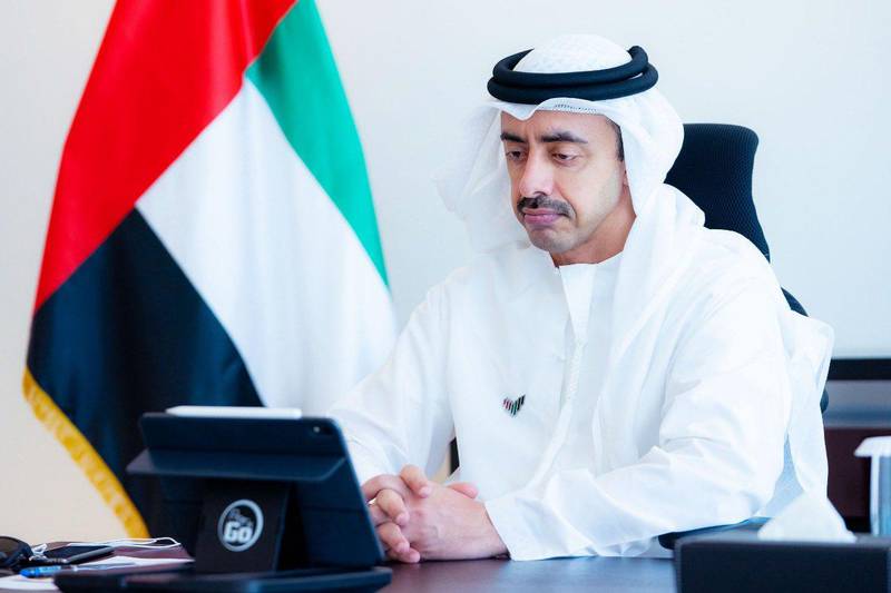 Sheikh Abdullah bin Zayed, Minister of Foreign Affairs and International Co-operation, is leading the UAE delegation to the US for the peace accord ceremony.  Courtesy Dubai Media Office