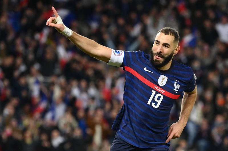 France forward Karim Benzema celebrates after scoring during a World Cup qualifier against Kazakhstan at Parc des Princes in Paris, in November 2021. Benzema announced his retirement from international on December 19, 2022. AFP