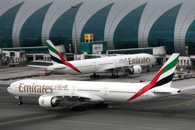 Emirates Airline planes are seen at Dubai International Airport in Dubai, United Arab Emirates February 15, 2019. REUTERS/Christopher Pike