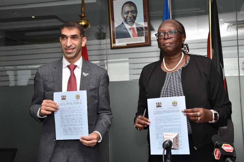 Dr Thani Al Zeyoudi, Minister of State for Foreign Trade, and Betty Maina, Cabinet Secretary for Industrialisation, Trade and Enterprise Development, after the signing ceremony. Photo: UAE Ministry of Economy