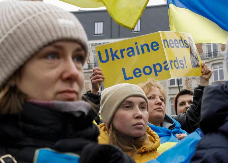 Ukrainians protest in Brussels. EPA