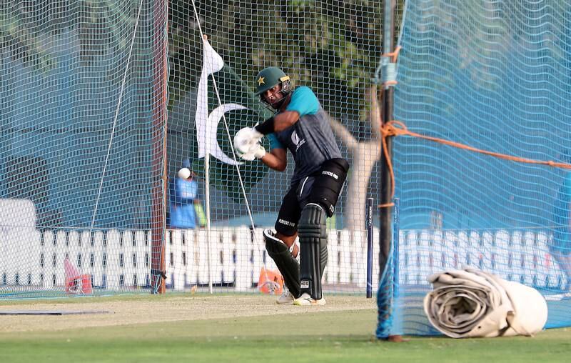 The Pakistan cricket team train in the nets at the ICC Academy in Dubai.