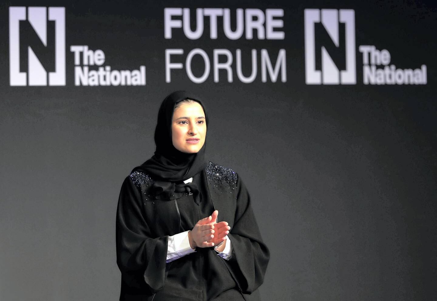 Abu Dhabi, United Arab Emirates - May 8th, 2018: Her Excellency Sarah bint Yousif Al Amiri Minister of State for Advanced Sciences at The National's Future Forum. Tuesday, May 8th, 2018 at Cleveland Clinic, Abu Dhabi. Chris Whiteoak / The National