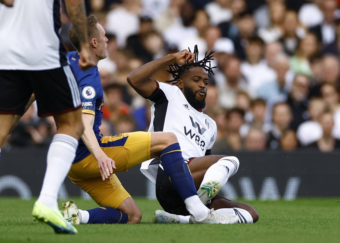 Fulham's Nathaniel Chalobah was sent-off for this challenge on Newcastle midfielder Sean Longstaff. Reuters