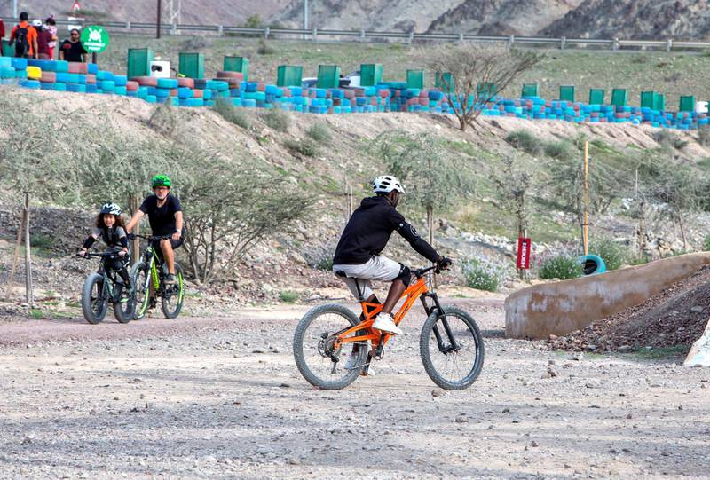 Hatta, United Arab Emirates -Mountain bike tracking one of the attraction  at Hatta Wadi Hub where the newly opened dropin slide is also the latest attraction.  Leslie Pableo for The National