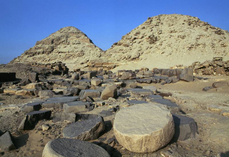 The Pyramid of Neferirkare Kakai and                          Nyuserre's Sun Temple, Necropolis of Abusir.                          Getty Images