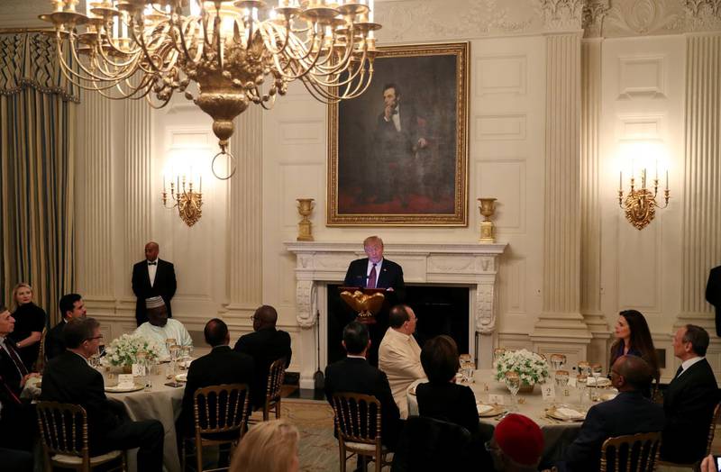 U.S. President Donald Trump participates in the White House Iftar dinner in the State Dining Room at the White House in Washington, U.S., May 13, 2019. REUTERS/Leah Millis