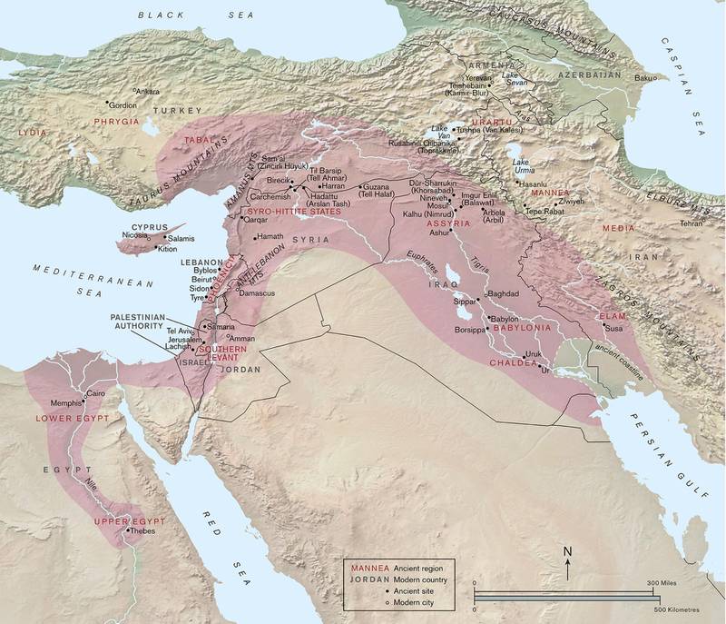 A map showing the extent of the Assyrian empire (in pink). Map produced by Paul Goodhead.