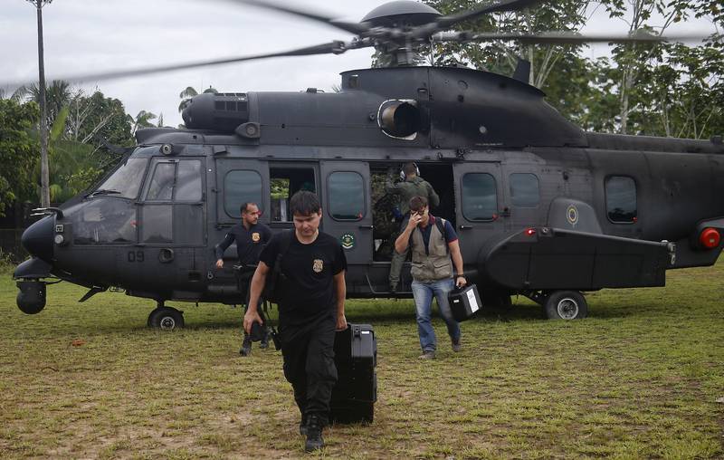 Brazilian Federal Police officers arrive to join a search operation for British journalist Dom Phillips and indigenous affairs expert Bruno Pereira in Atalaia do Norte, Amazonas state. AP