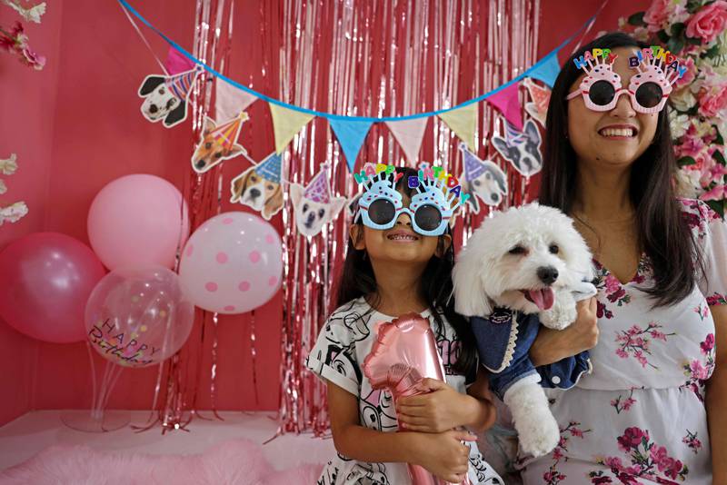 The dog Blanca celebrates her first birthday at Happy Bark Day in Dubai. AFP