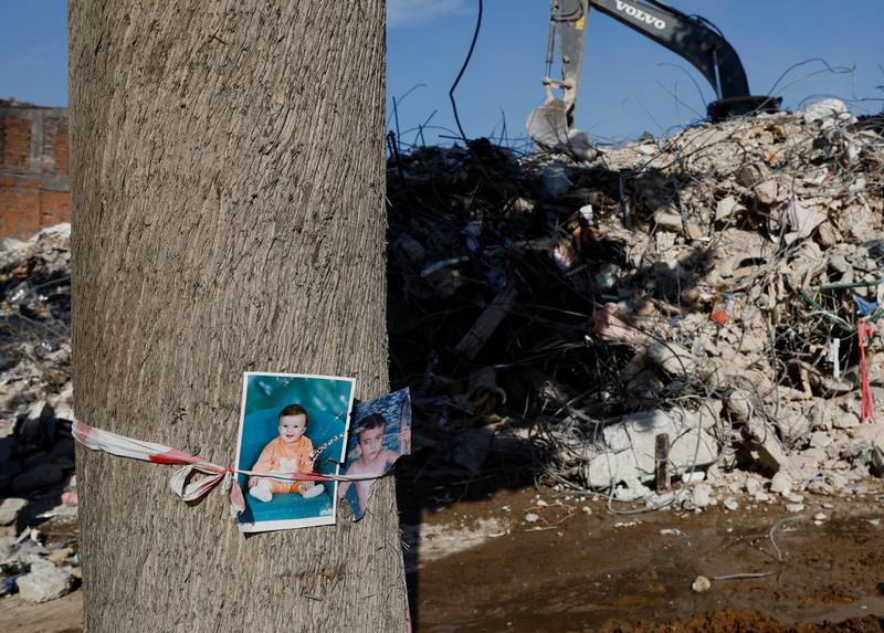 Photos of missing children left in hope in Kahramanmaras, Turkey. Reuters