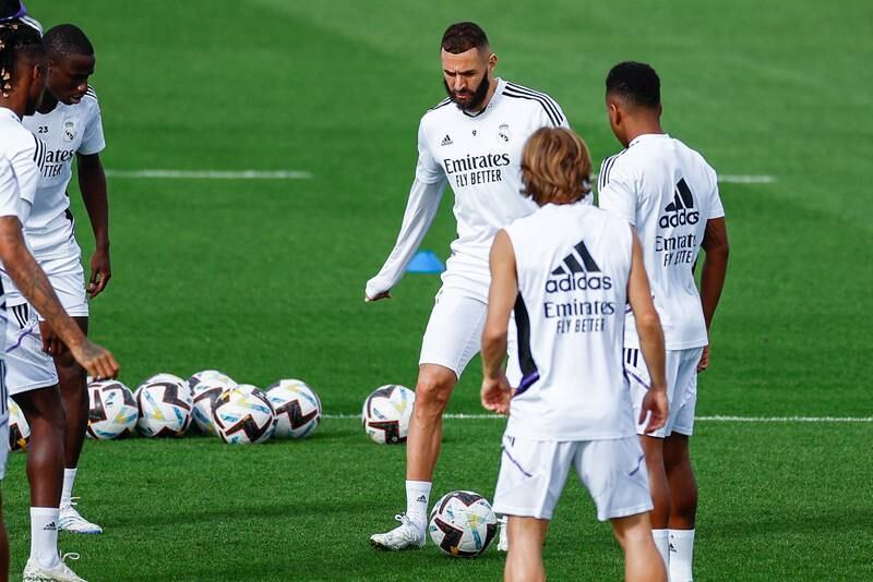 Real Madrid's Karim Benzema during training at Valdebebas Sports City. EPA