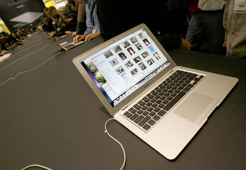 The original MacBook Air on display at the MacWorld Conference and Expo in San Francisco on January 15, 2008. It was the first Apple laptop to ship without an optical drive. AFP