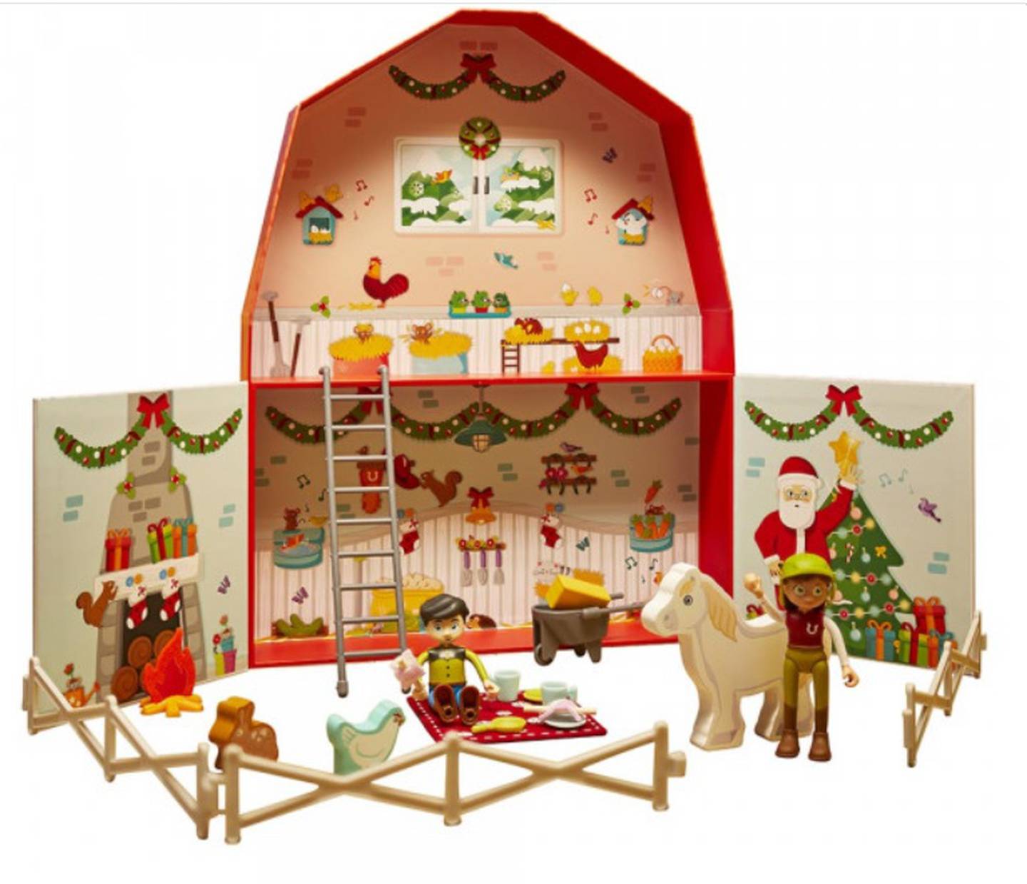 This Advent calendar doubles up as a farmyard toy when all the doors have been opened. Photo: Hape