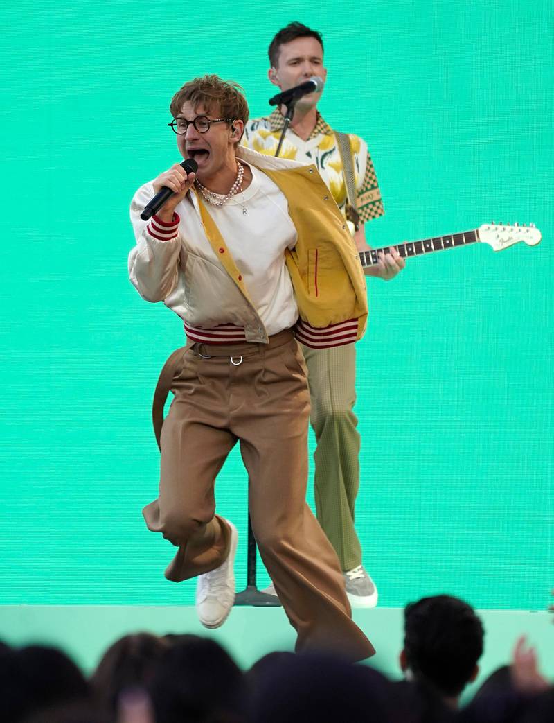 Dave Bayley, in front, and Drew MacFarlane, of Glass Animals, perform at the Billboard Music Awards on May 23, 2021, at the Microsoft Theatre in Los Angeles. AP Photo