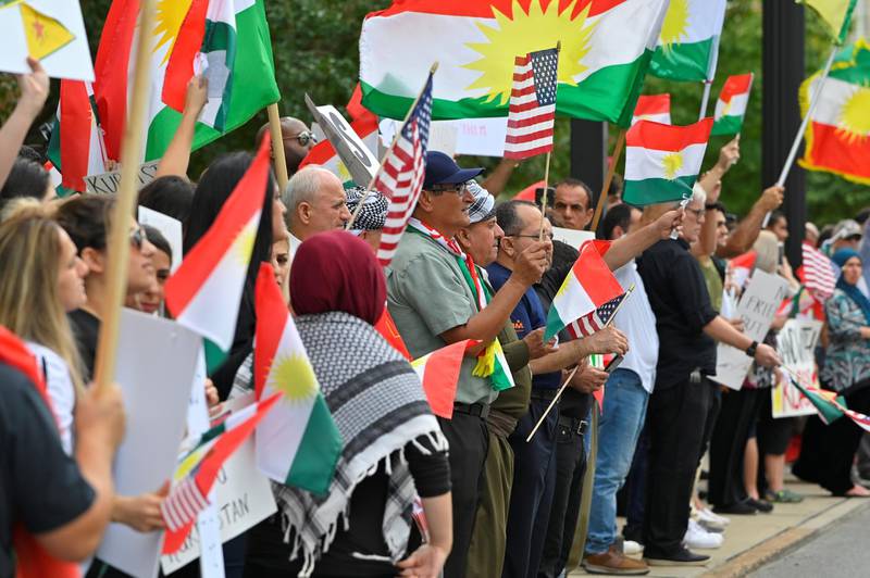 A crowd of over 500 people protest in support of Kurds after the Trump administration changed its policy in Syria, in front of the federal courthouse in Nashville, Tennessee, US. Reuters
