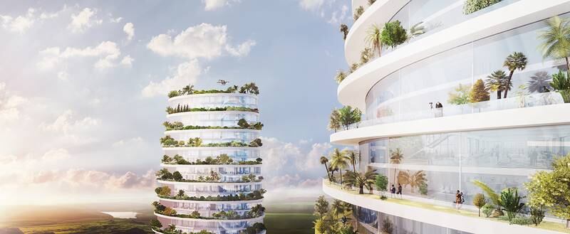 Hundreds of thousands of people would travel by drone from tower to tower according to proposals for The Link, a self sustainable vertical city project. Courtesy: Luca Curci