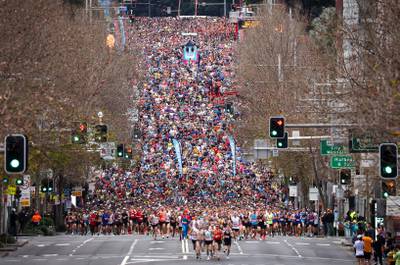 Participants gather at the start of the annual City to Surf fun run in Sydney. AFP