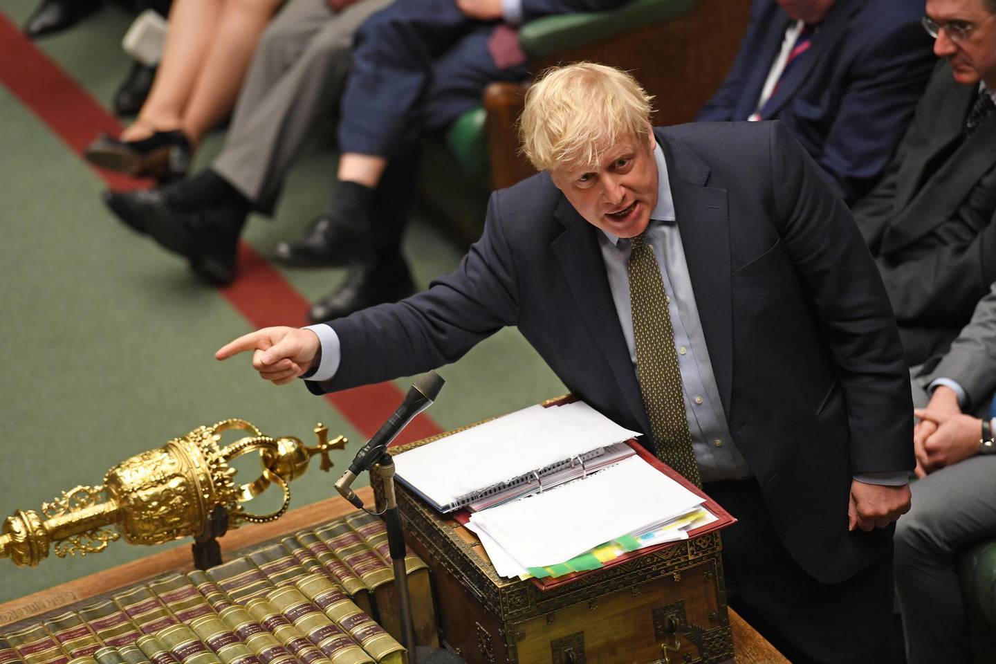 Britain's Prime Minister Boris Johnson reacts during a Prime Minister's Questions session in the House of Commons, in London, Britain January 15, 2020. ©UK Parliament/Jessica Taylor/Handout via REUTERS THIS IMAGE HAS BEEN SUPPLIED BY A THIRD PARTY.