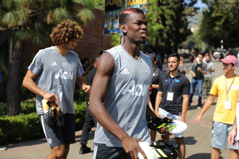 United States Football Soccer - Manchester United training - University of California Los Angeles - July 10, 2017 Manchester United's Matteo Darmian (L) and Paul Pogba arrive for training. REUTERS/Lucy Nicholson