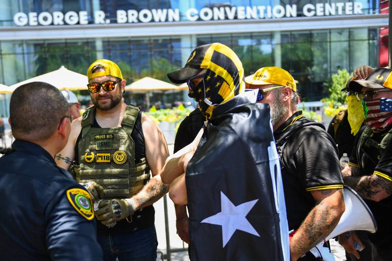 The National Rifle Association convention took place right after the massacre of 19 children at a Texas primary school. The Proud Boys showed up to support the organisation. AFP