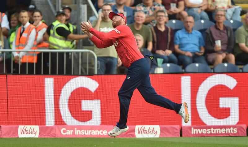 England's Jonny Bairstow catches out South Africa opener Reeza Hendricks for 53. Getty