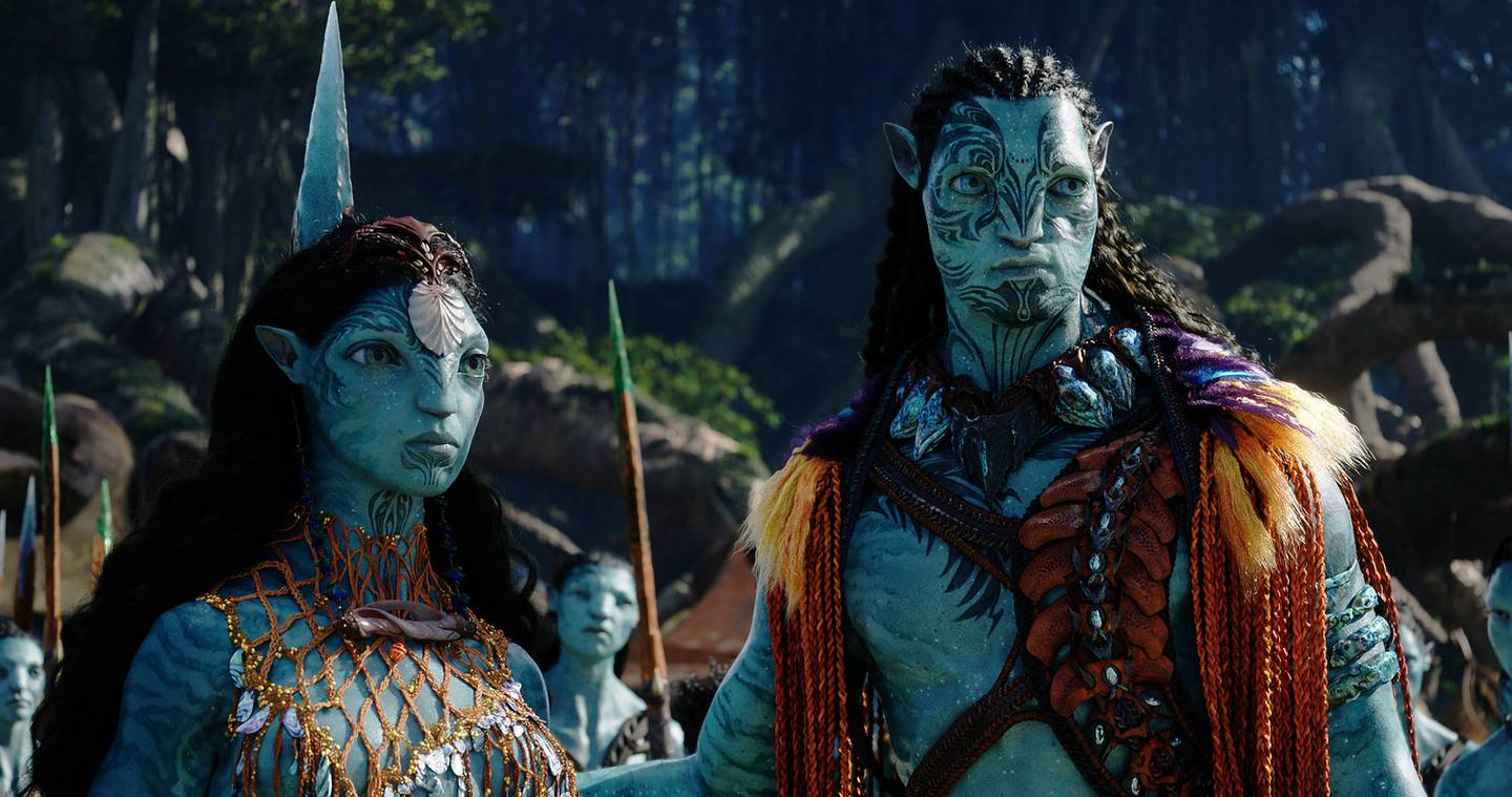 Kate Winslet as Ronal, left, and Cliff Curtis as Tonowari in a scene from Avatar: The Way of Water. Photo: 20th Century Studios 