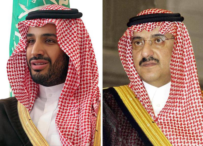 Saudi Arabia's new crown prince Mohammad bin Salman, left, and his predecessor Prince Mohammed bin Nayef  Saudi Press Agency handout/EPA