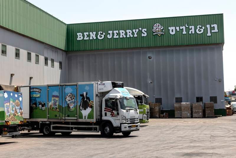 A truck parked at the Ben & Jerry's ice-cream factory in the Be'er Tuvia Industrial area in Israel. AP