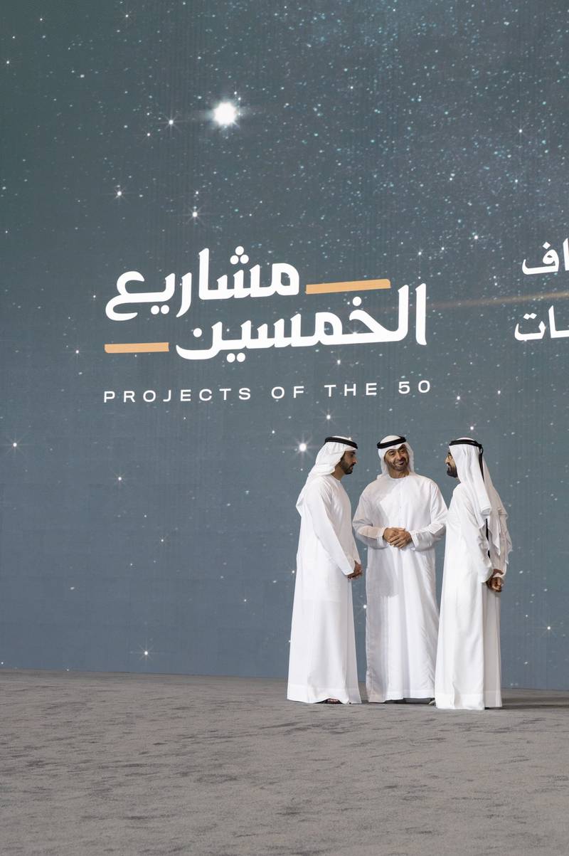 Sheikh Hamdan bin Mohammed, Crown Prince of Dubai, Sheikh Mohamed bin Zayed and Sheikh Mohammed bin Rashid at the launch.