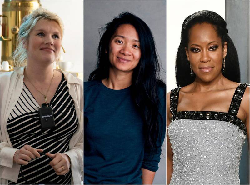 From left, Emerald Fennell, Chloe Zhao and Regina King nominated for Best Director at the Golden Globes this year. The first time three women are nominated for the award. 