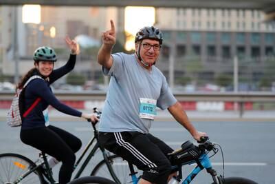 Cyclists take part in the Dubai Ride on Sheikh Zayed Road