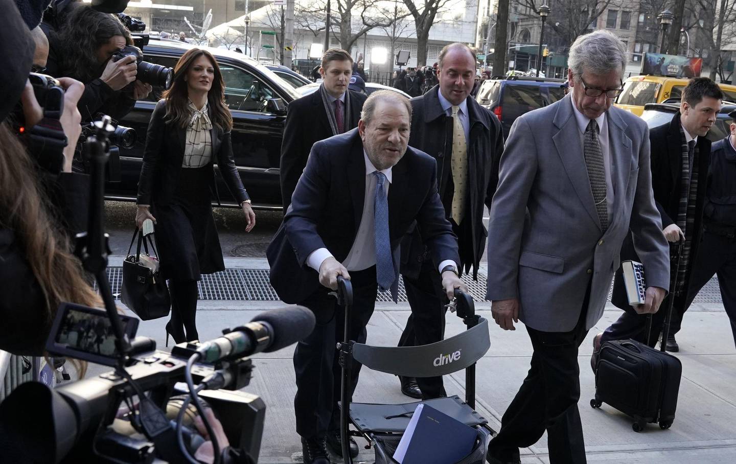 Harvey Weinstein arrives at the Manhattan Criminal Court, on February 24, 2020 in New York City. The jury in Harvey Weinstein's rape trial hinted it was struggling to reach agreement on the most serious charge of predatory sexual assault as day four of deliberations ended February 21, 2020 without a verdict. The 12 jurors asked New York state Judge James Burke whether they could be hung on one or both of the top counts but unanimous on the three lesser counts. The disgraced movie mogul, 67, faces life in prison if the jury of seven men and five women convict him of a variety of sexual misconduct charges in New York.
 / AFP / TIMOTHY A. CLARY
